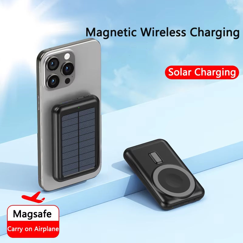 10000Mah Solar Power Bank Magnetic Wireless Charger Mini Powerbank for Iphone 16 15 14 12 Pro Portable External Battery Charger